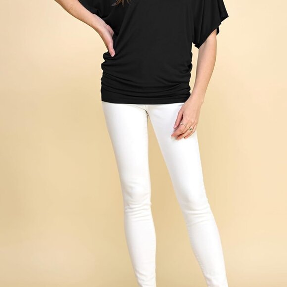 Women's Versatile Casual Short Sleeve Dolman Top – Loose Fit Boat Neck & V-Neck - Picture 5 of 5